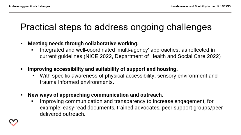 Presentation slide featuring some practical steps to address ongoing challenges