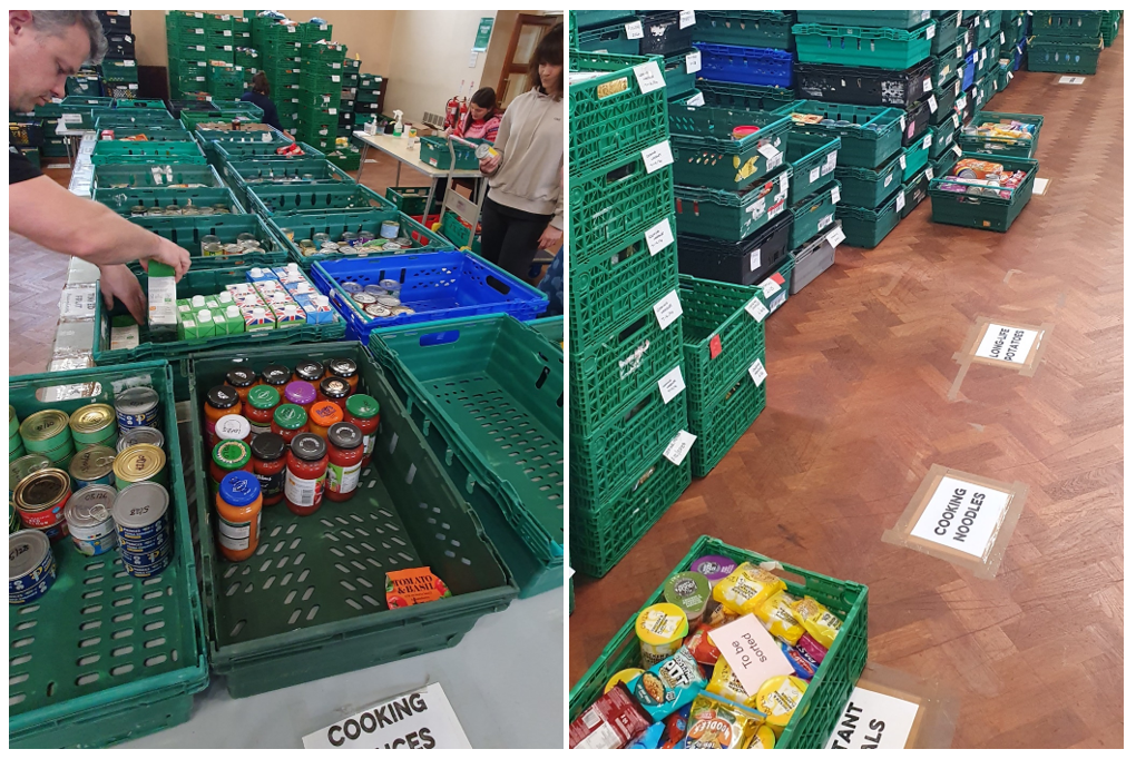 Photos of volunteers undertaking foodbank activities